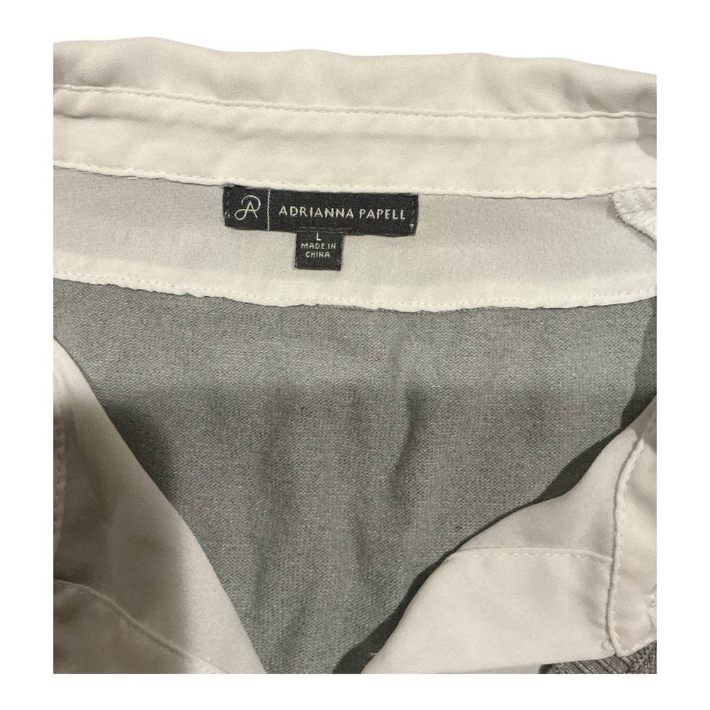 Adrianna Papell Layered Sweater Top Gray White Collar Long Sleeve Size L - Picture 7 of 8